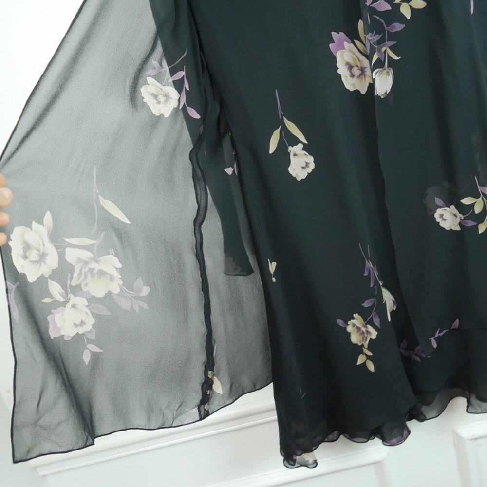 Vintage Y2K Whimsigoth Dress Silk Chiffon Sheer Dark Floral Goth Fairy Grunge 10 - Picture 5 of 8